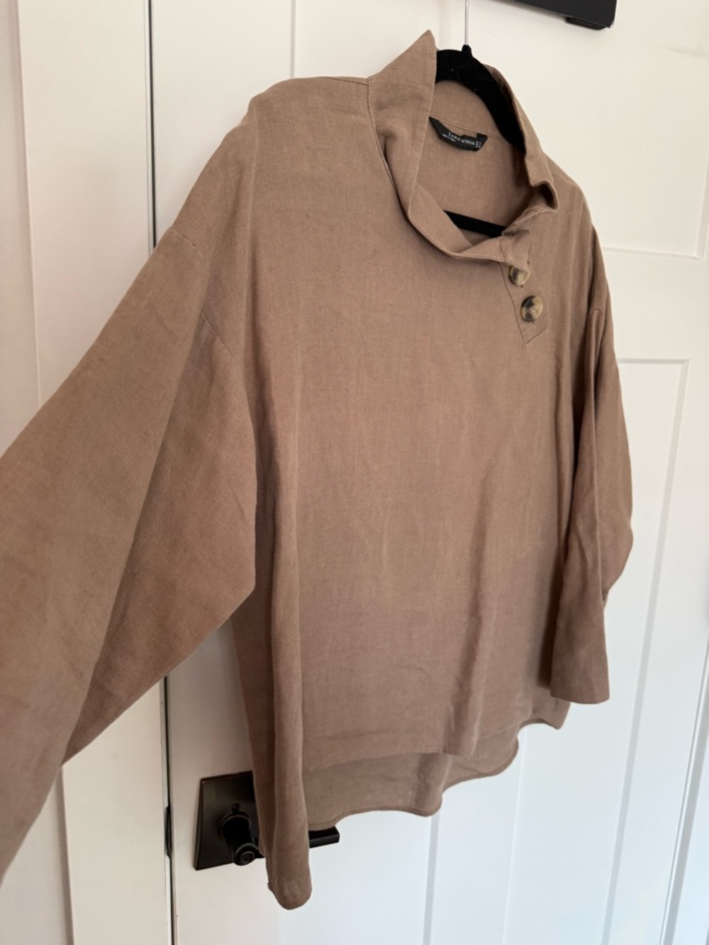 Zara 100% Linen Mock Neck Blouse in brown. Size M. EUC. - Picture 4 of 5